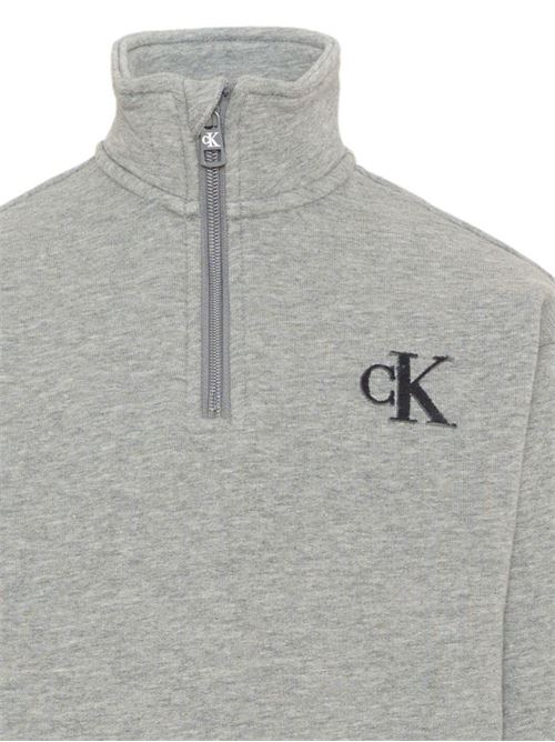 Felpa Calvin Klein Jeans Kids grigio mélange con collo alto, mezza zip e monogramma Calvin Klein Kids | LVCKTJB47BP7D